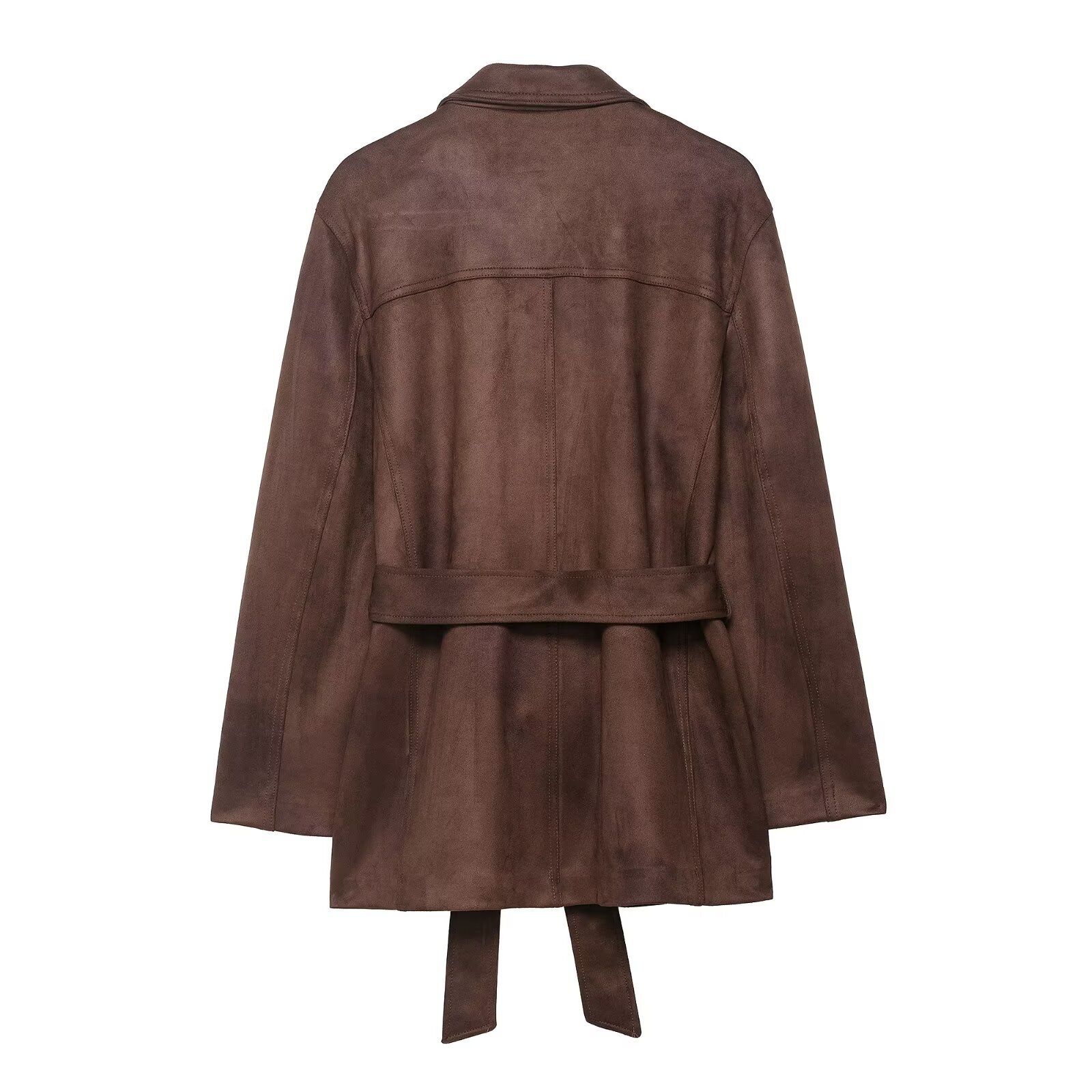 Chaqueta de ante sintético con cinturón - Estilo europeo KUN-00139