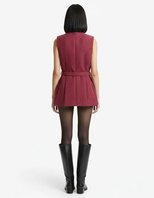 Giacca da donna in tweed con cintura - Elegante stile europeo KUN-00147