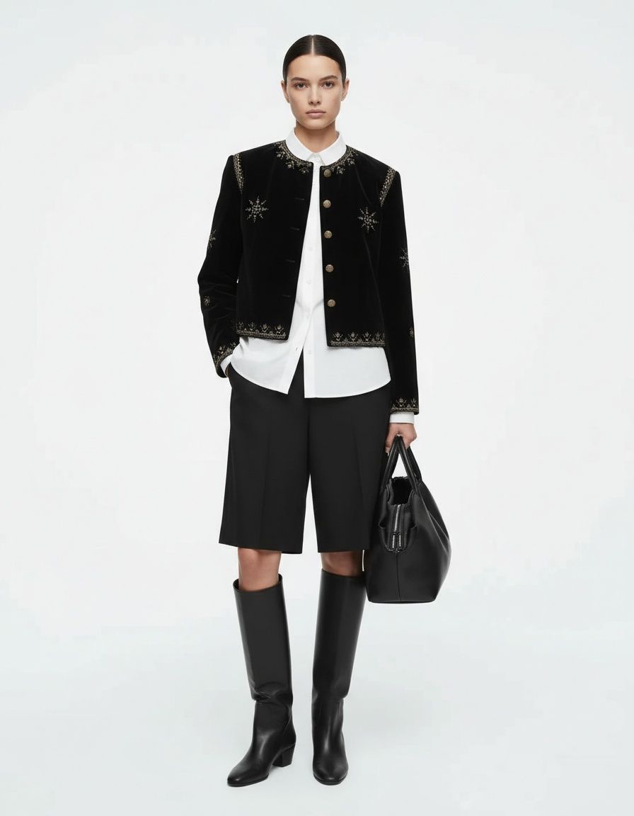 Giacca stile court in velluto ricamato KUN-00152