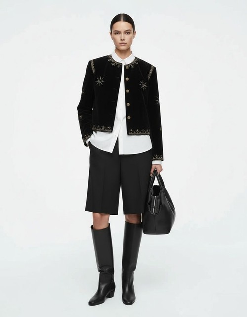 Giacca stile court in velluto ricamato KUN-00152