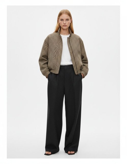 Giacca a quadri da donna, bomber casual alla moda KUN-00158