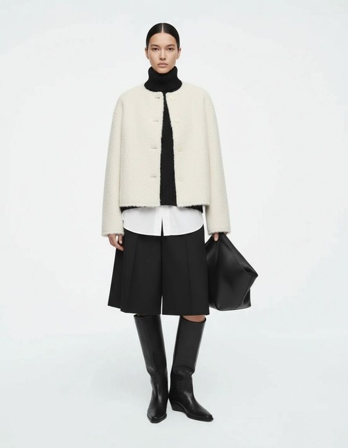 Giacca doppiopetto in pile - Capospalla alla moda a maniche lunghe KUN-00159