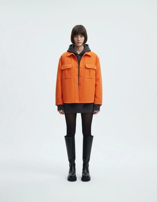 Giacca di jeans arancione oversize casual chic KUN-00162