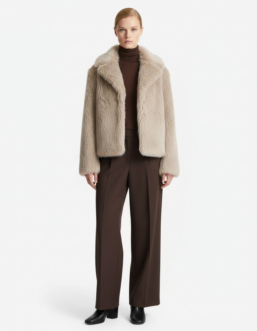 Faux Fur Collar Jacket - Chic Minimalist Plush Coat KUN-00169