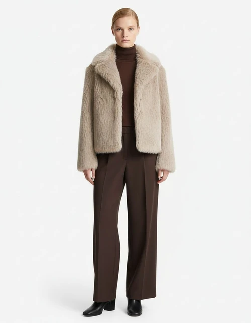 Faux Fur Collar Jacket - Chic Minimalist Plush Coat KUN-00169