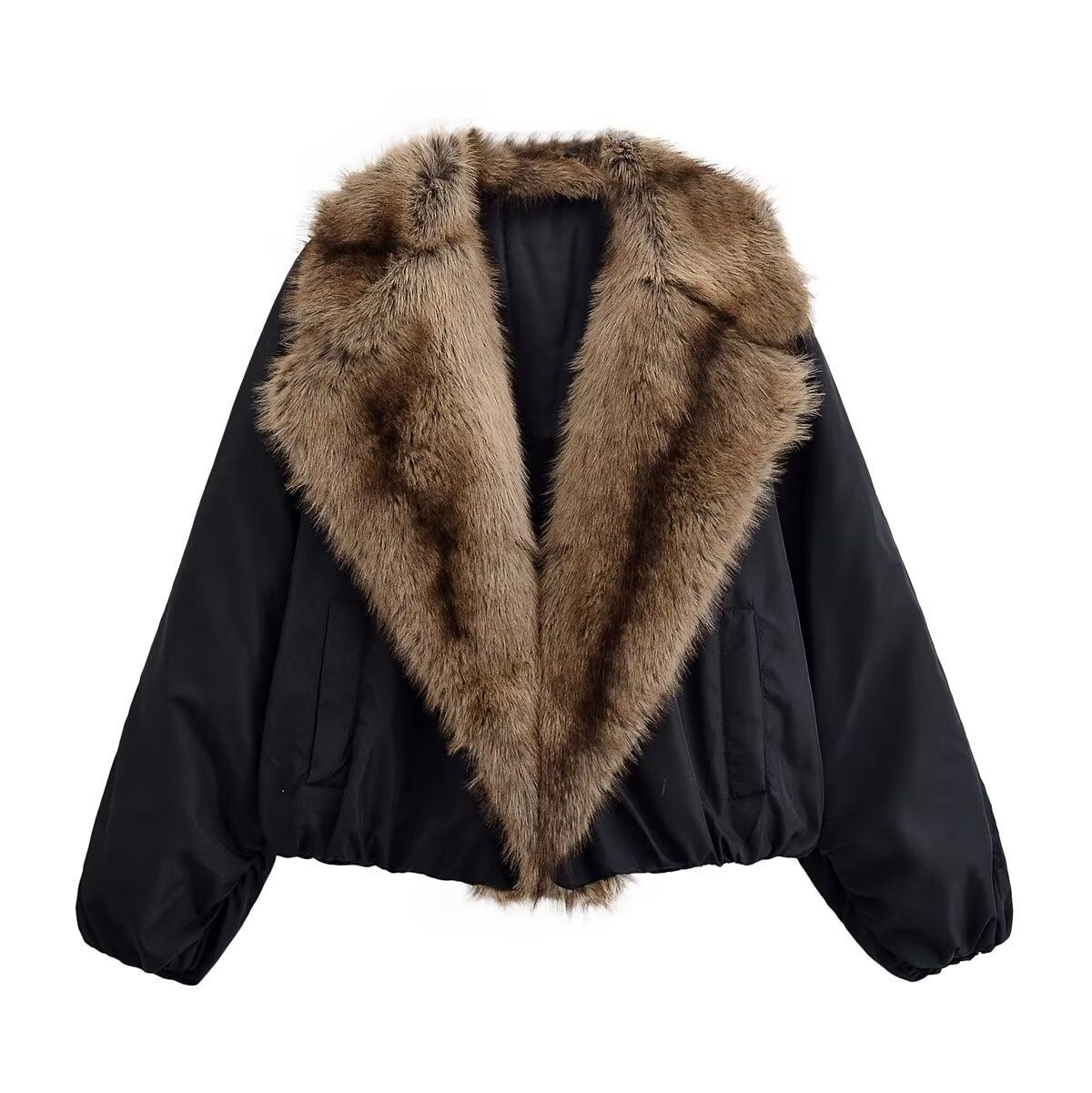 Stijlvolle casual damesjas met kraag van imitatiebont KUN-00215