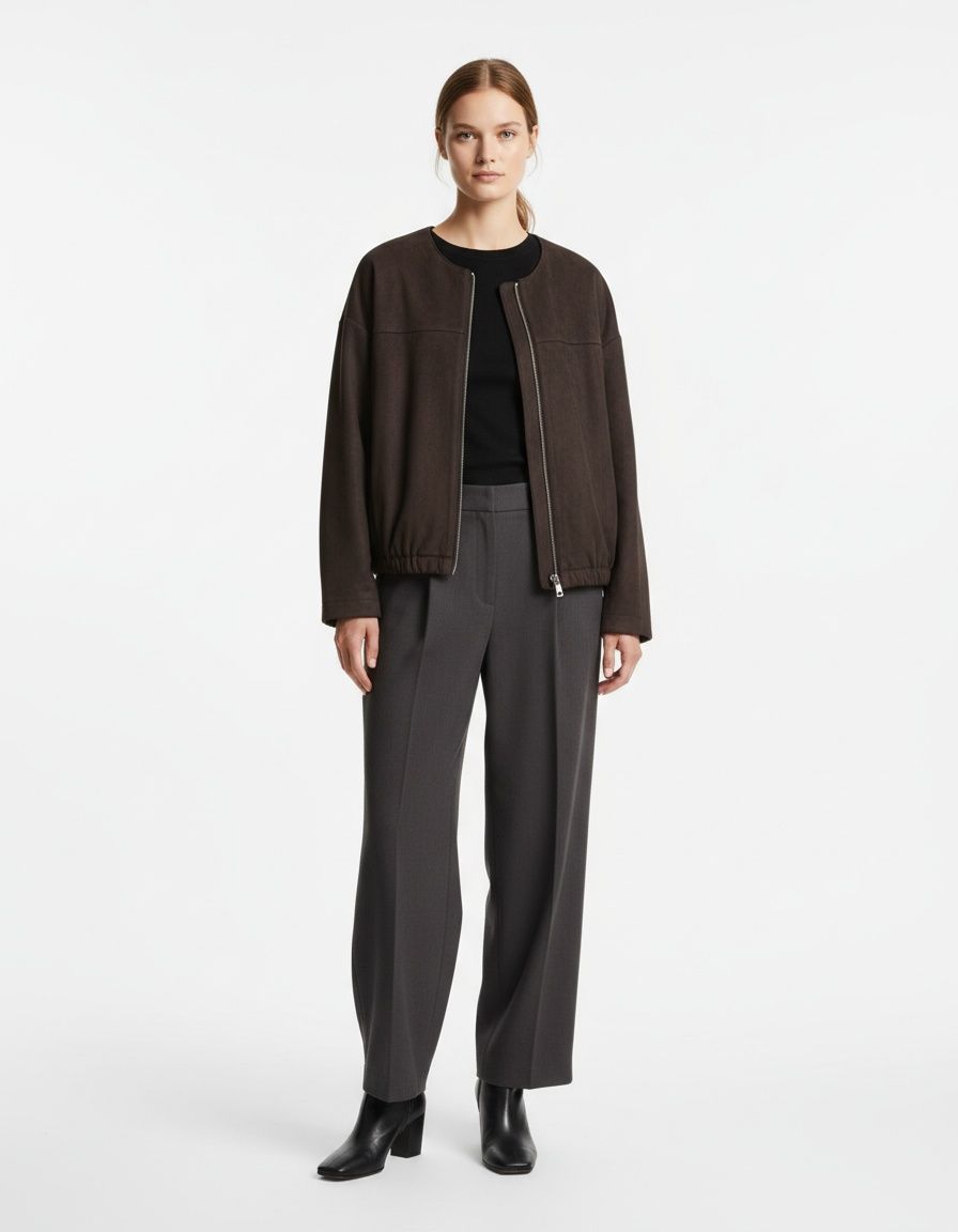 Faux Suede Bomber Jacket - European Style KUN-00216