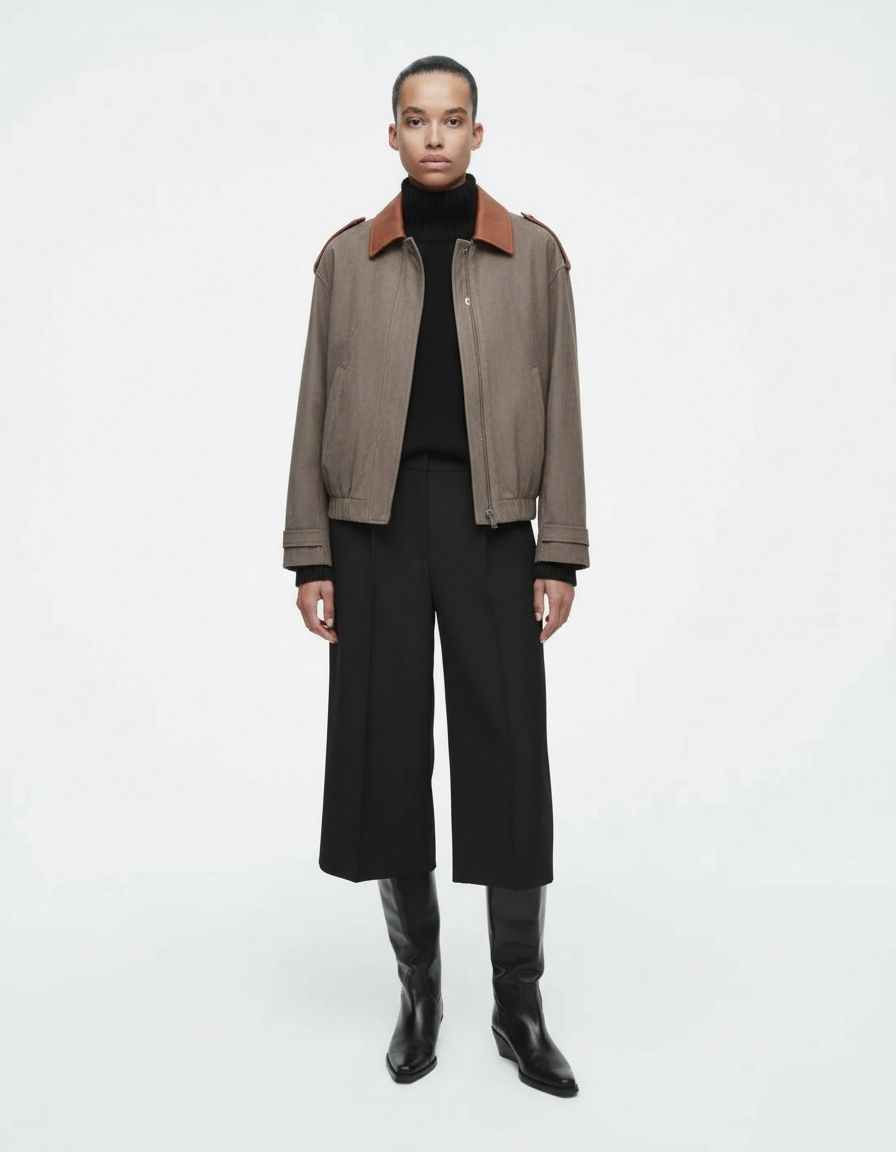 Suede Jacket Women's Stylish Casual Color Block Outerwear KUN-00220