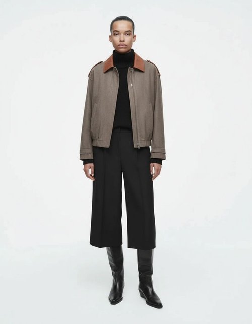 Suede Jacket Women's Stylish Casual Color Block Outerwear KUN-00220