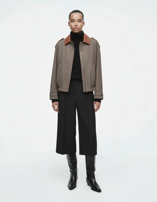 Suede Jacket Women's Stylish Casual Color Block Outerwear KUN-00220