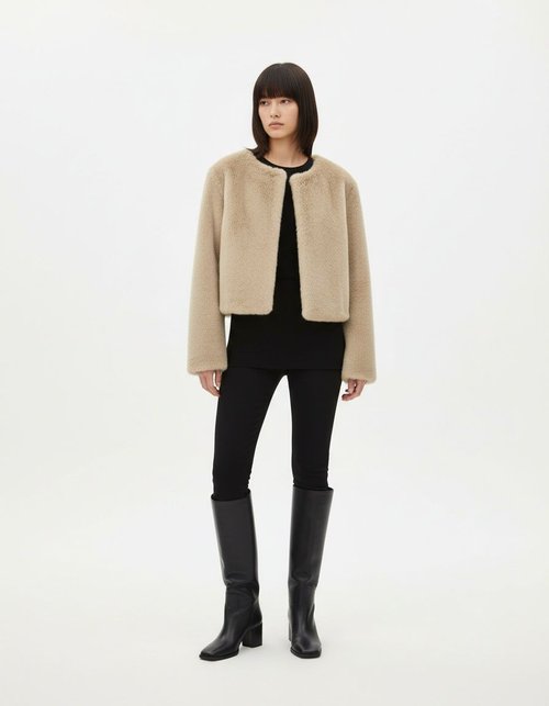 Faux Fur Cropped Jacket - European Style KUN-00221