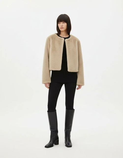 Faux Fur Cropped Jacket - European Style KUN-00221