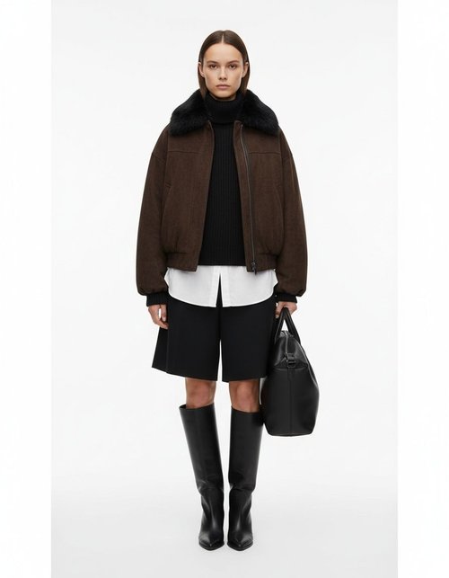 Inspired Women's Cotton Jacket Faux Fur Collar KUN-00226