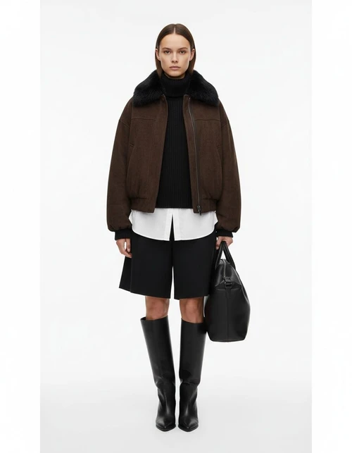 Inspired Women's Cotton Jacket Faux Fur Collar KUN-00226