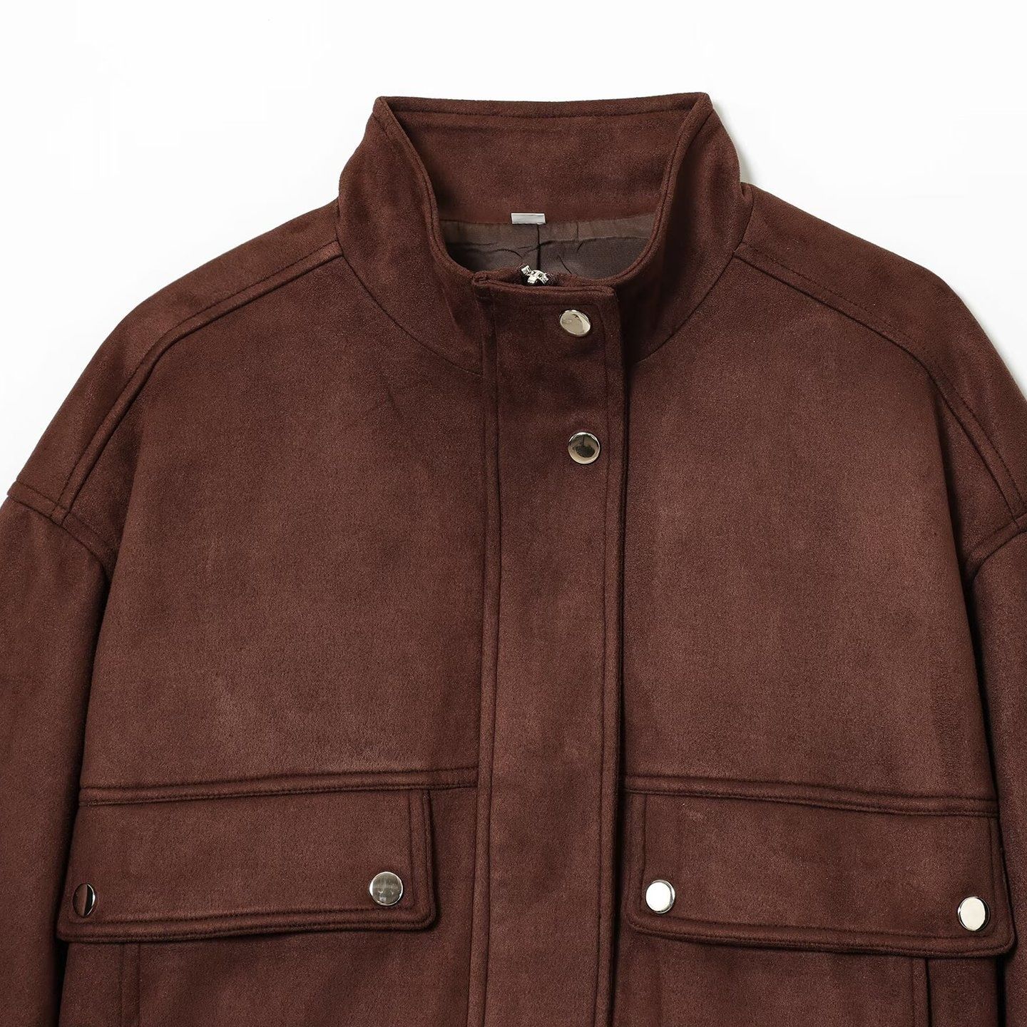 Faux Suede Bomber Jacket with Pockets KUN-00271