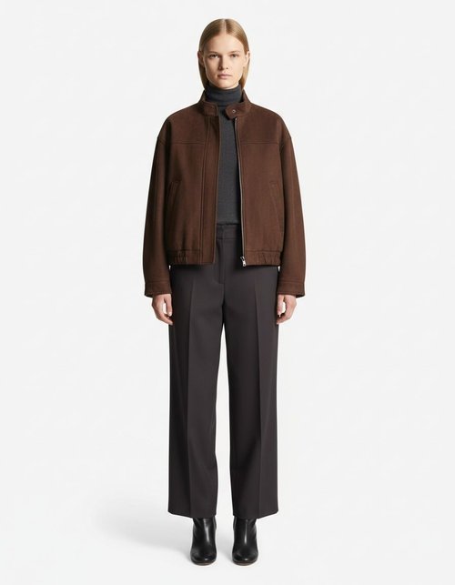Faux Suede Bomber Jacket with Pockets KUN-00271