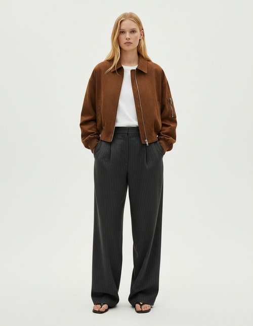 Suede Bomber Jacket - Fashionable Casual Outerwear KUN-00282