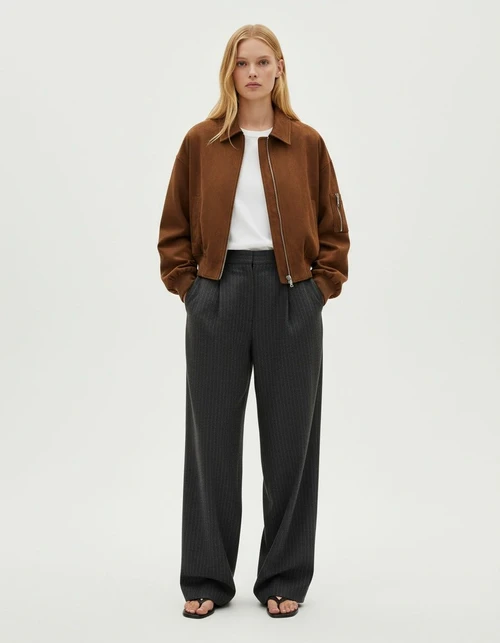 Suede Bomber Jacket - Fashionable Casual Outerwear KUN-00282