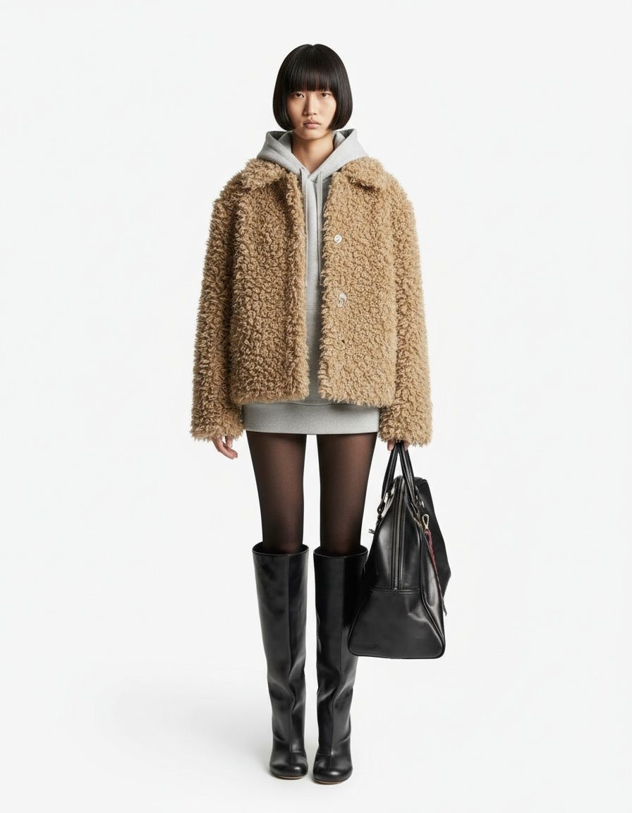 Faux Shearling Jacket Trendy Casual Outerwear KUN-00283