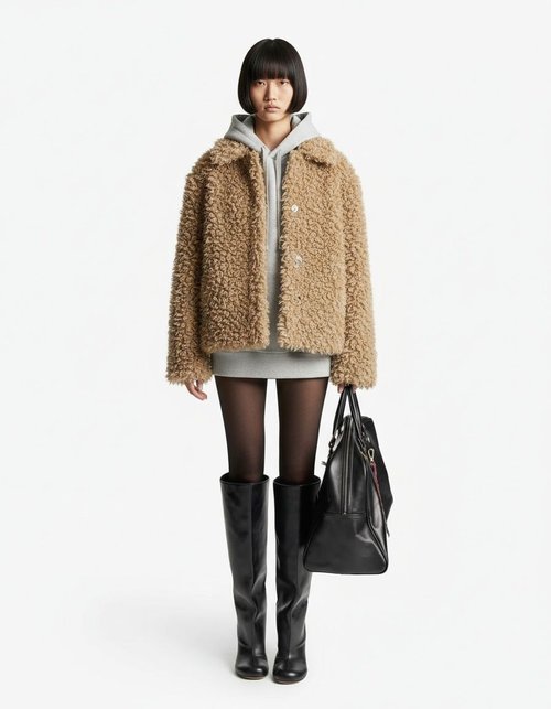 Faux Shearling Jacket Trendy Casual Outerwear KUN-00283