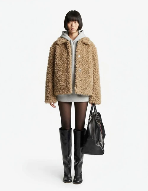 Faux Shearling Jacket Trendy Casual Outerwear KUN-00283