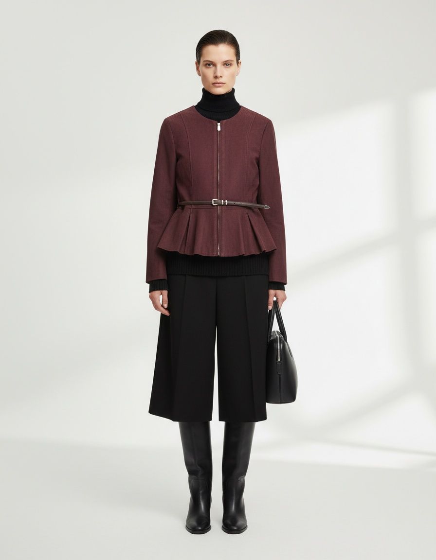 Faux Suede Belted Jacket Mini Skirt Set KUN-00285