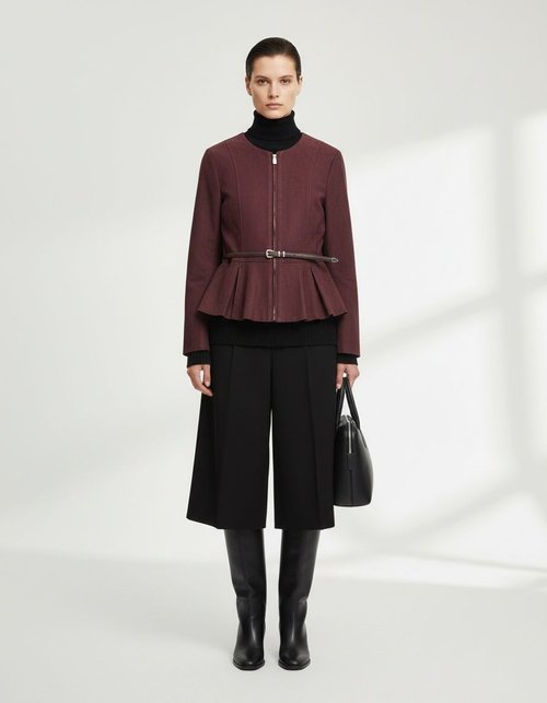 Faux Suede Belted Jacket Mini Skirt Set KUN-00285