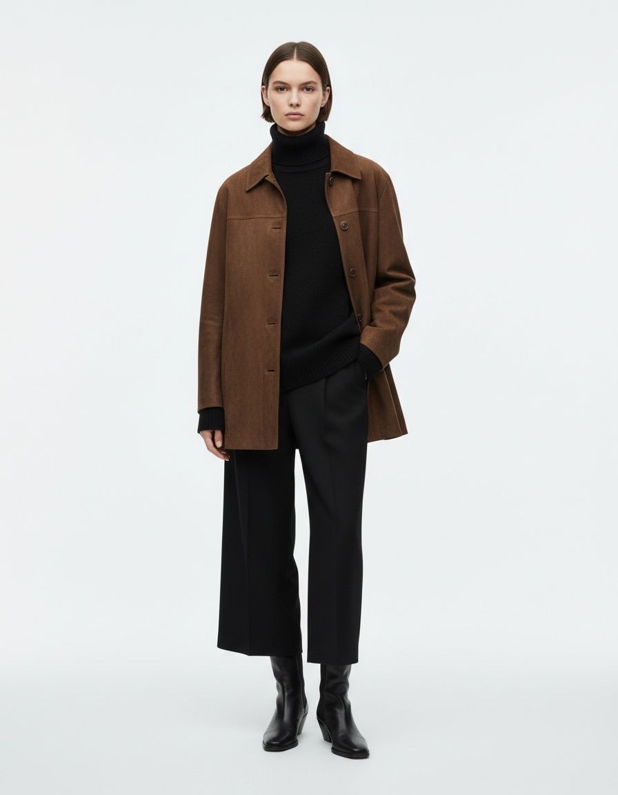 Suede Effect Belted Jacket - Women's European Style KUN-00286