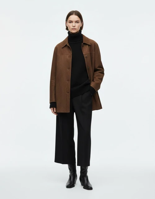 Suede Effect Belted Jacket - Women's European Style KUN-00286