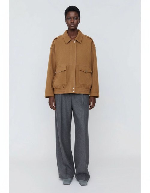 Suede Bomber Jacket Loose Fit - Women's Fashion KUN-00287
