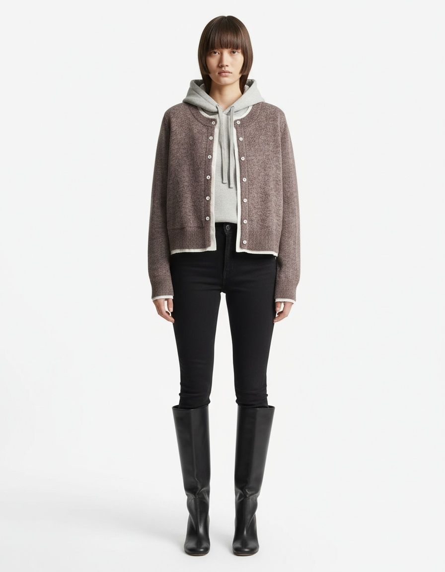 Knit Cardigan Color Block Stylish Sweater KUN-00293