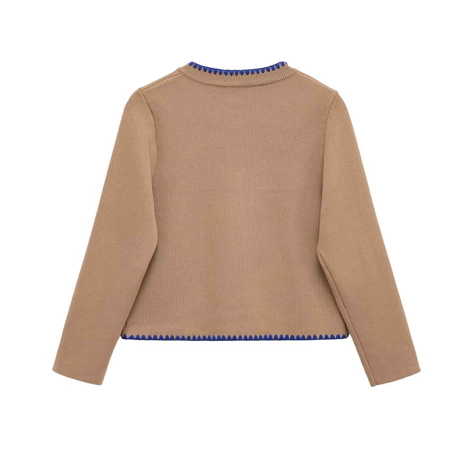 Knit Cardigan - Embroidered Color Block Sweater KUN-00298