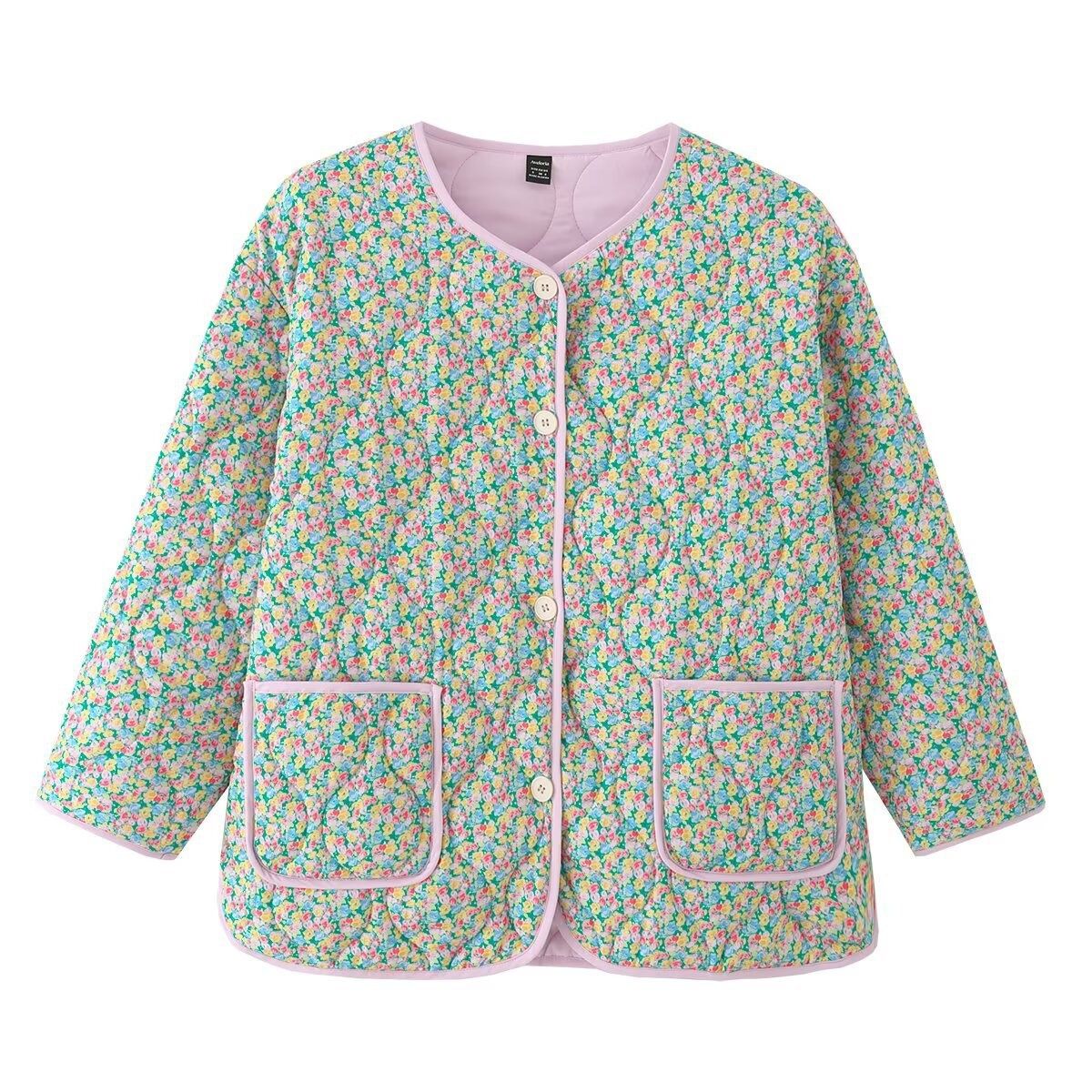 Giacca imbottita in cotone con stampa floreale, reversibile, alla moda, modello KUN-00003