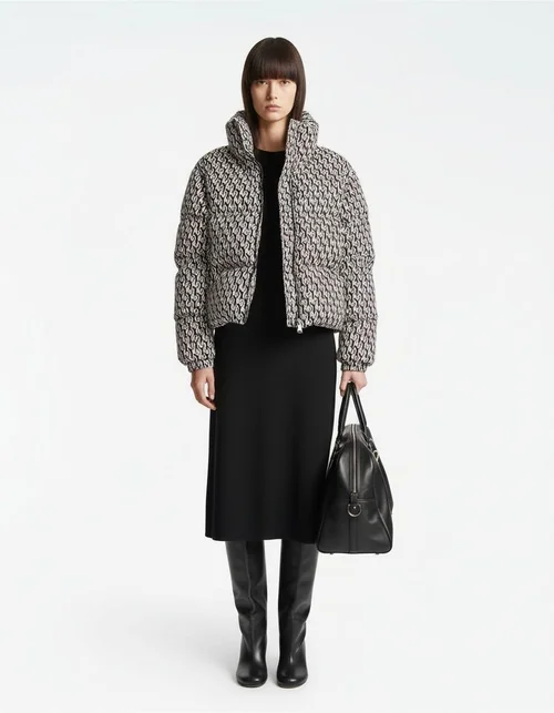 Giacca imbottita da donna in cotone con stampa floreale, elegante, modello KUN-00007