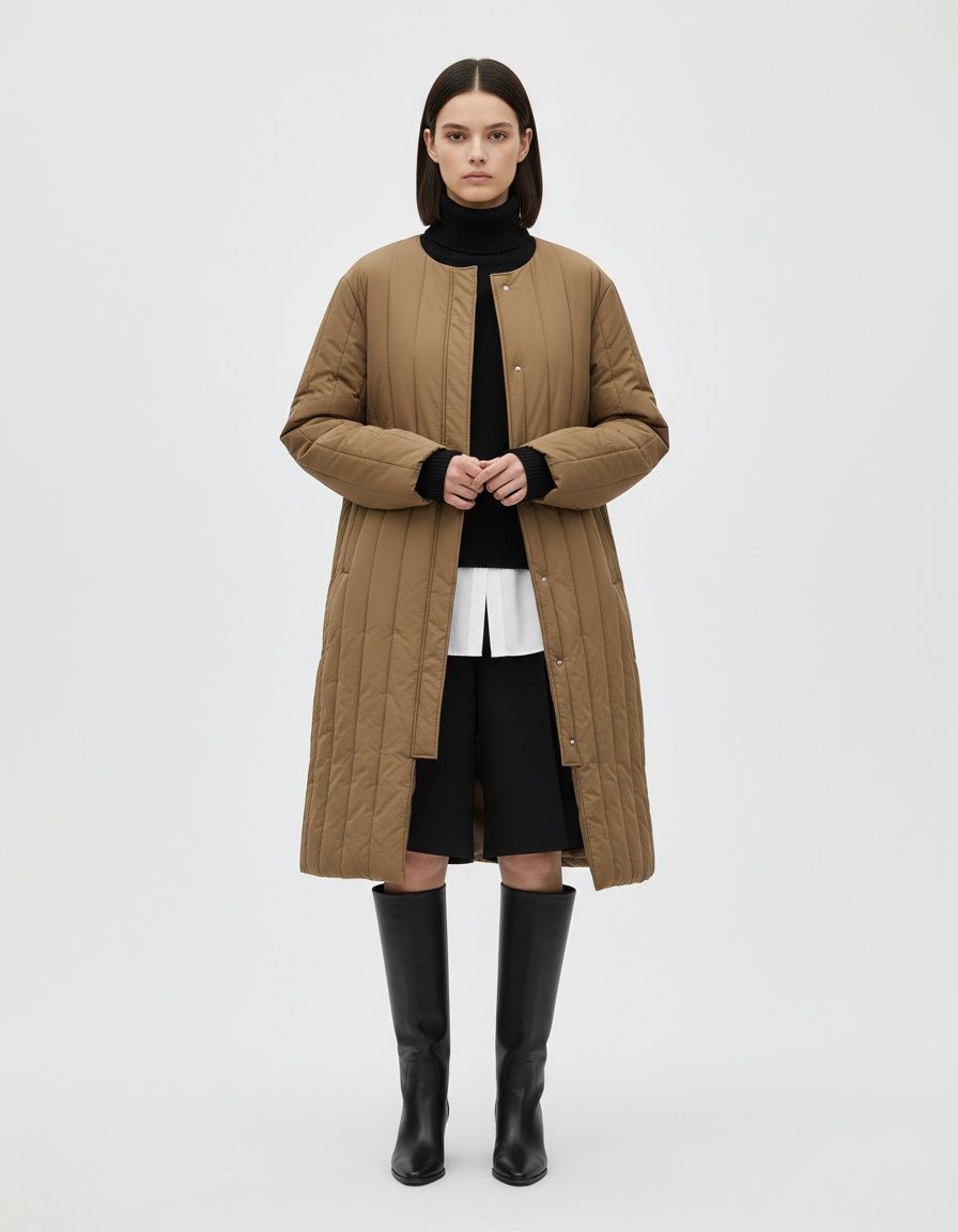 Cotton Blend Longline Padded Coat - Oversized Fit KUN-00008