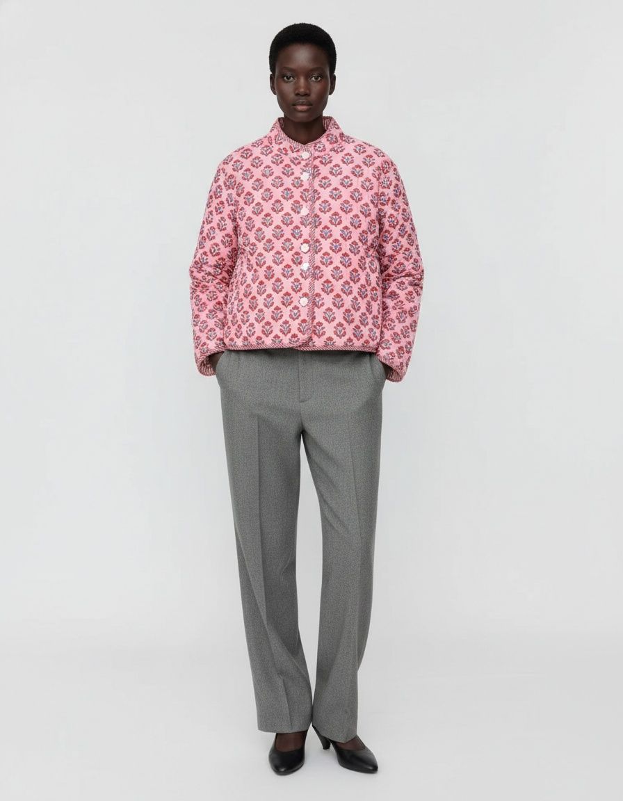 Reversible Floral Print Cotton Jacket - Stylish Stand Collar KUN-00011