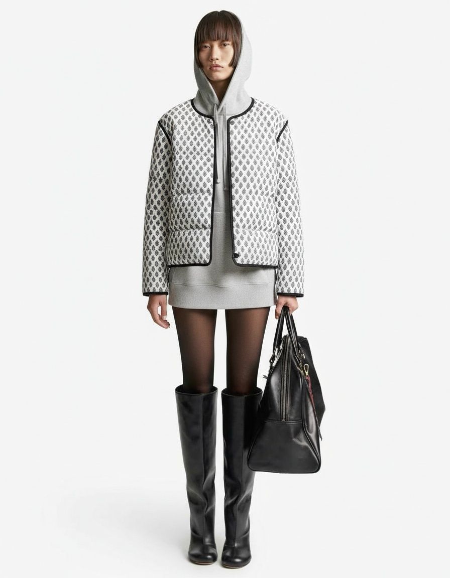 Cotton Floral Print Crew Neck Top - European Style KUN-00012