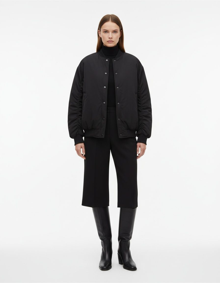 Women's Trendy Ruched Bomber Jacket - Relaxed Fit KUN-00017