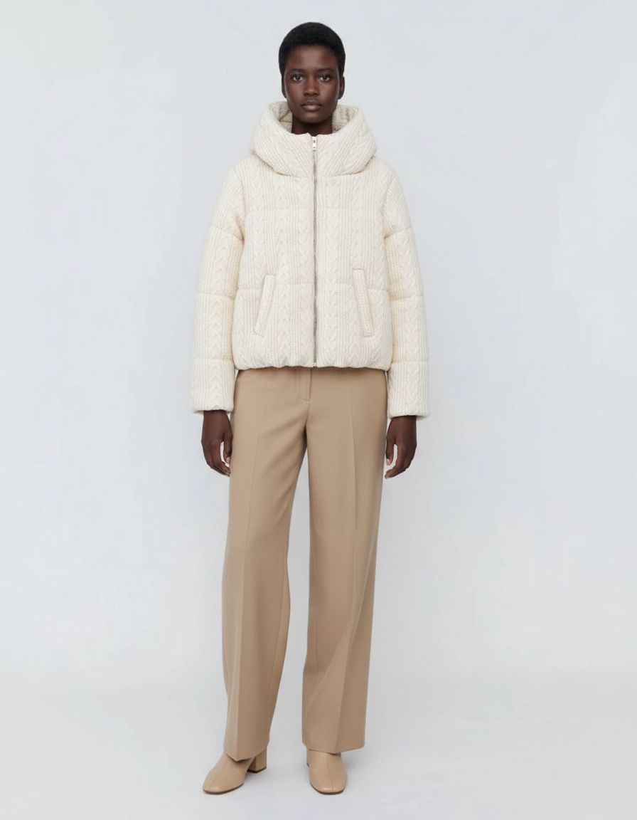 Women's Hooded Padded Cotton Jacket Braided Trim KUN-00024