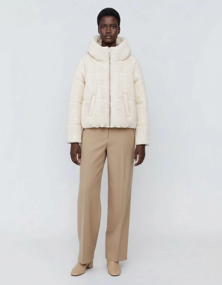 Women's Hooded Padded Cotton Jacket Braided Trim KUN-00024