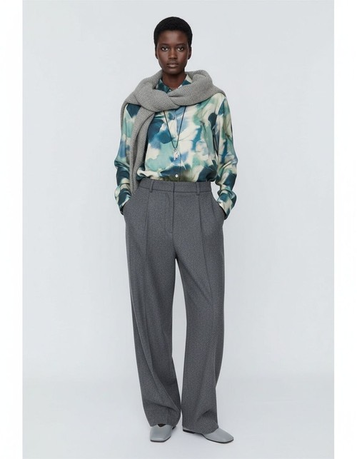 Camicetta in seta stampata, stile classico europeo, modello KUN-00005