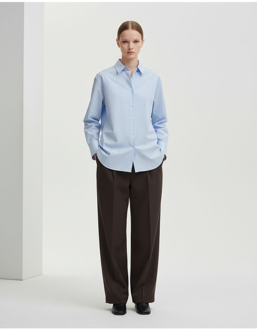 Camicia in popeline con strati sul davanti - Classica blusa da donna KUN-00006