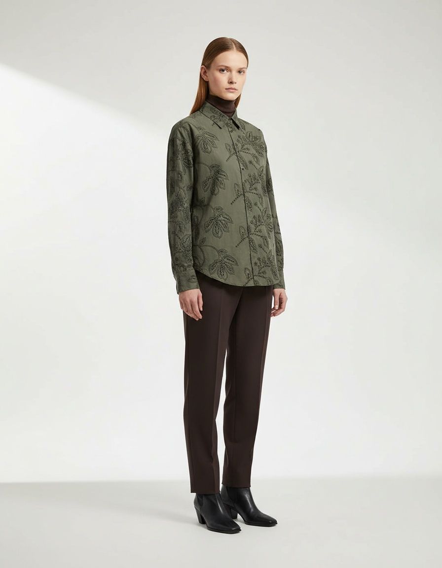 Camicia classica ricamata - Top versatile in stile europeo KUN-00008