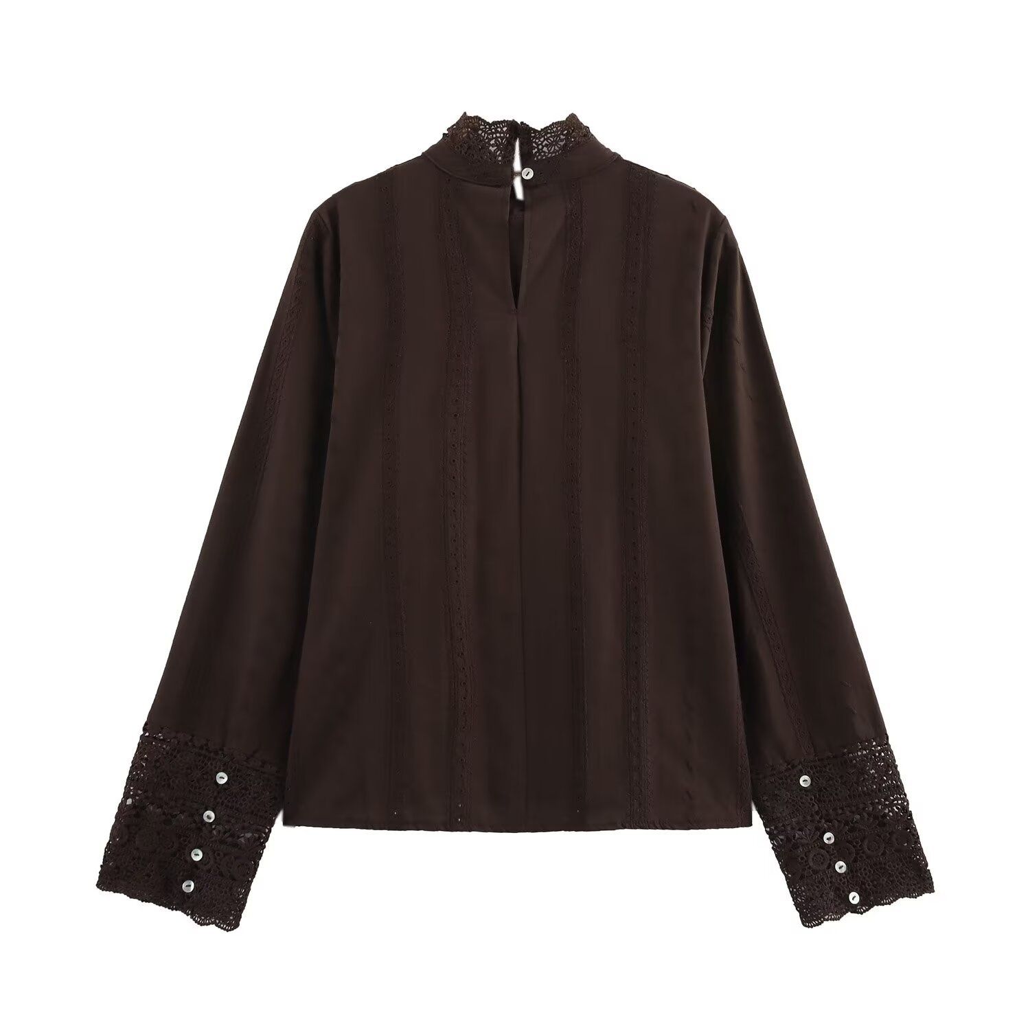 Blusa de encaje bordado - Camisa clásica para mujer KUN-00009