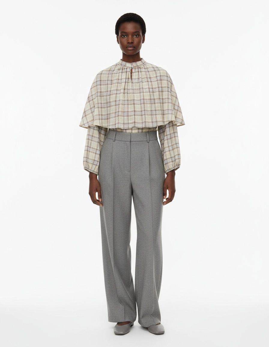 Top corto a strati a quadri da donna - Stile europeo KUN-00012