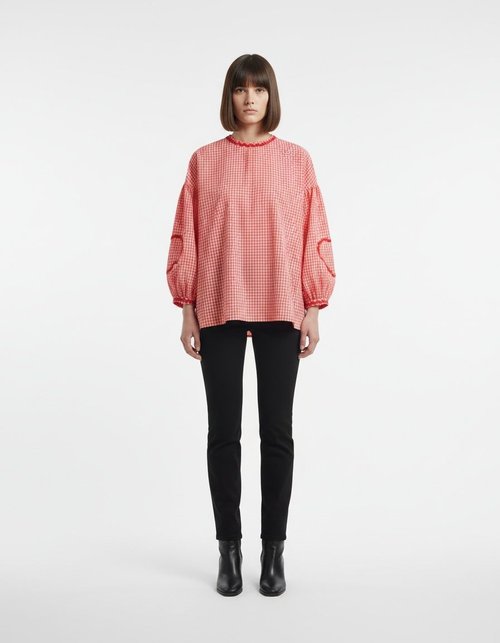 Camicetta a quadri con nastro a cuori - Elegante camicia da donna KUN-00013