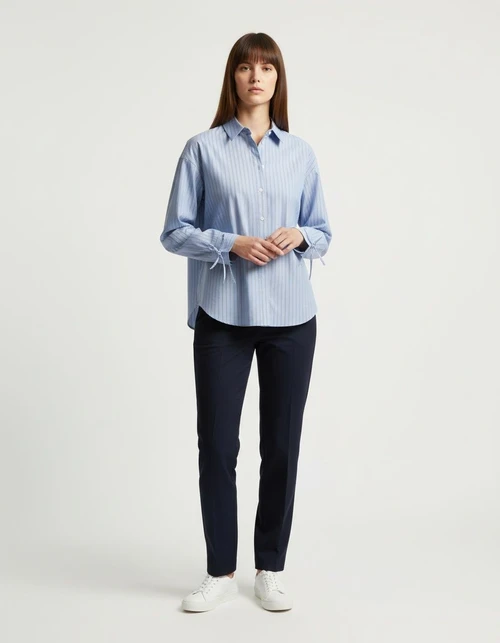 Camicetta a righe con fiocco - Camicia da donna alla moda KUN-00018