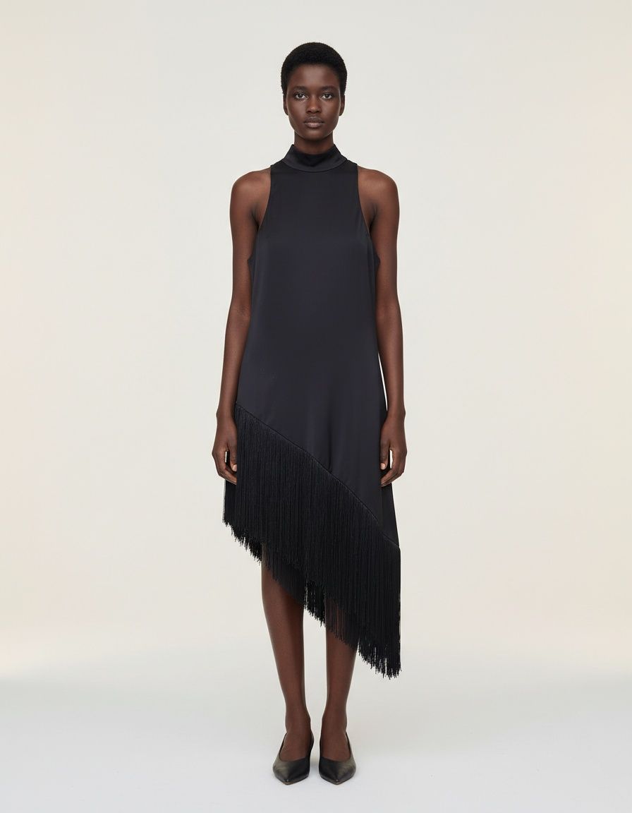 Top in raso di seta con nappe - Elegante blusa lunga KUN-00019