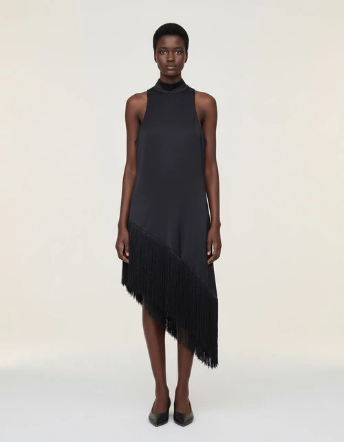 Top in raso di seta con nappe - Elegante blusa lunga KUN-00019