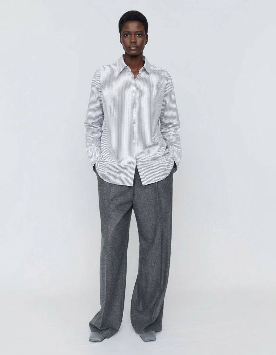 Camicia, sciarpa, cravatta e blusa elegante in popeline a righe KUN-00020